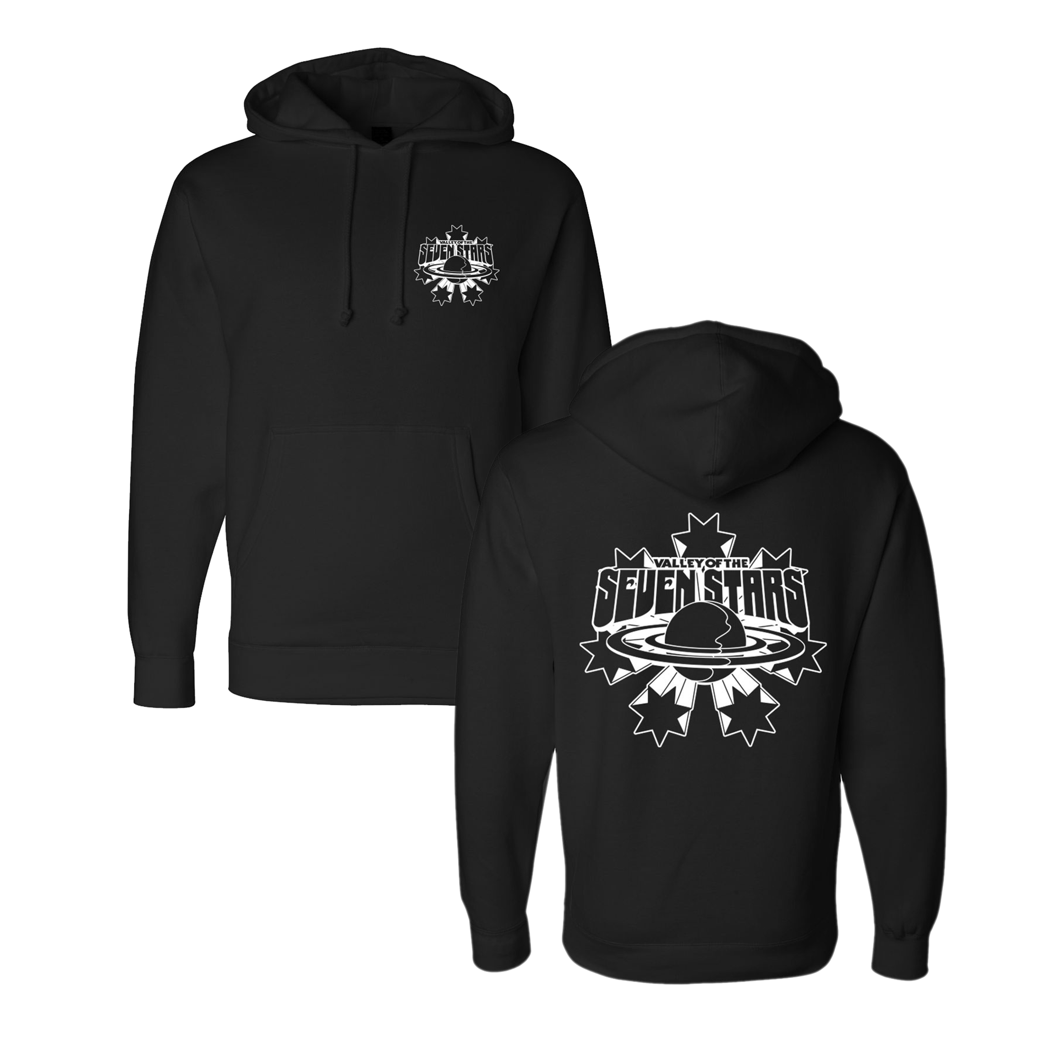 7S Starburst White Logo Pullover Hoodie in Black