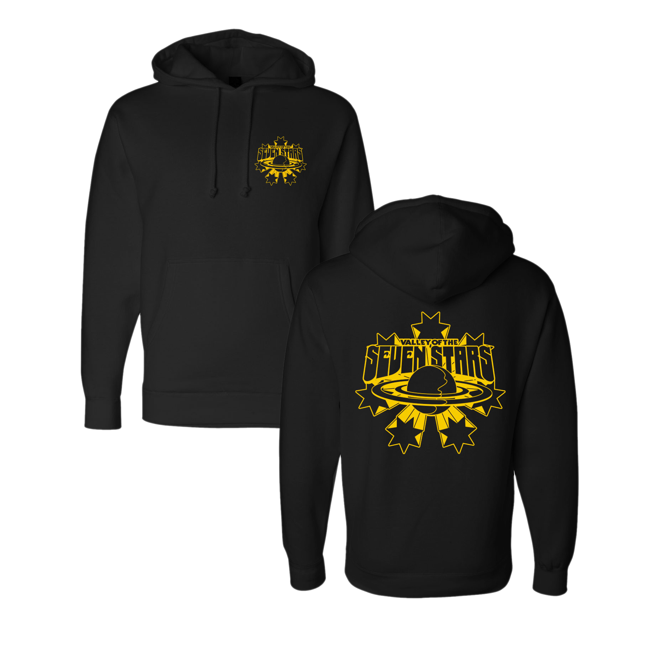 7S Starburst Yellow Logo Pullover Hoodie in Black