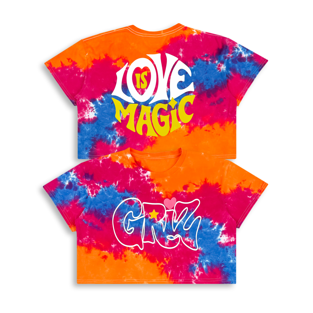 GRiZ - LOVE IS MAGIC CROP TEE IN RAINBOW STARDUST DYE