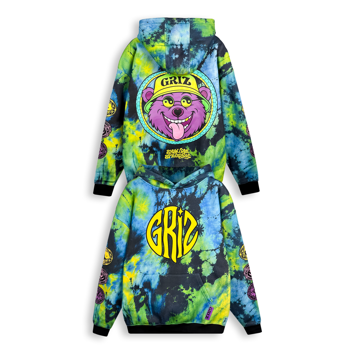 GRiZ - OURO-BEAROS PULLOVER HOODIE IN ACID SPLASH GREEN DYE