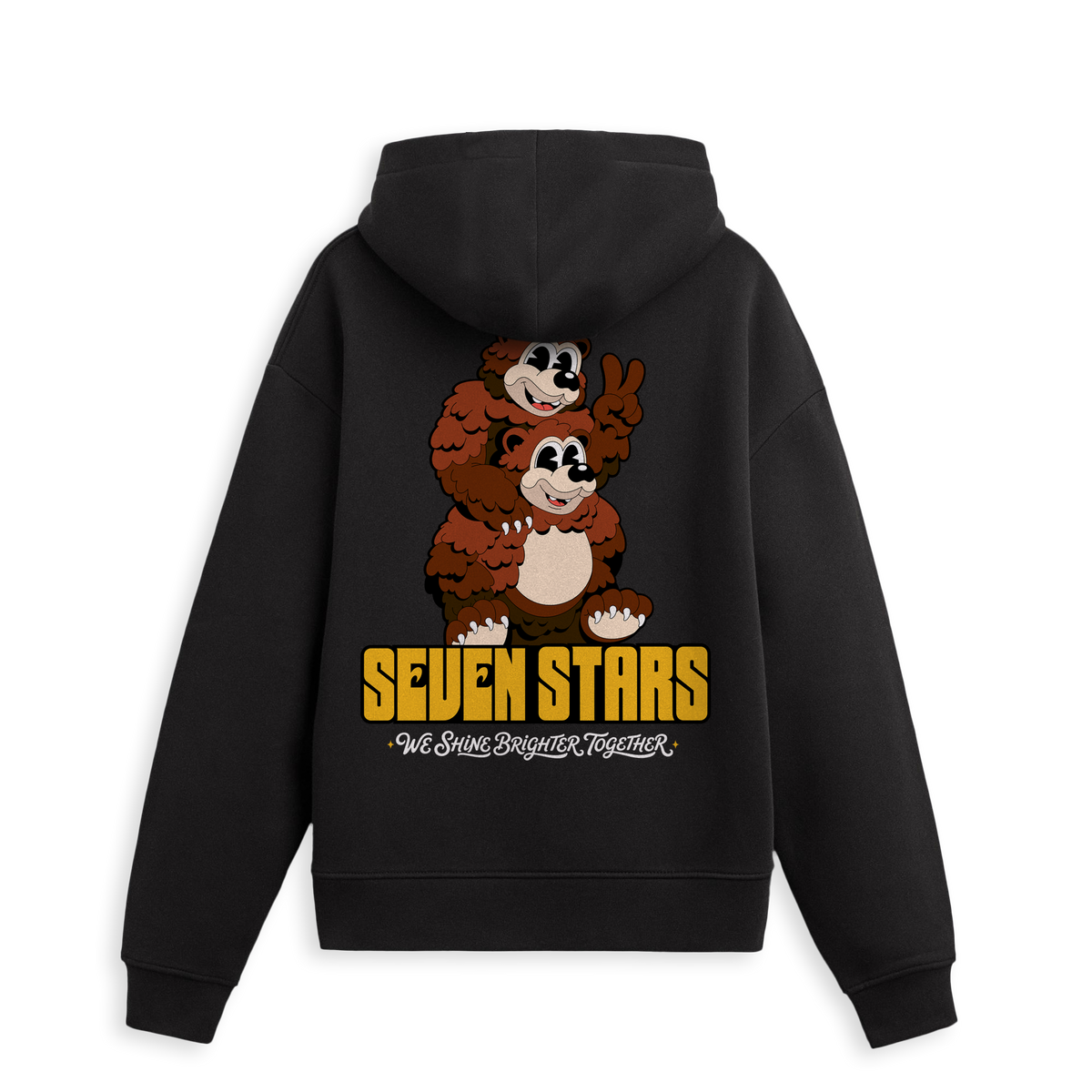 SEVEN STARS - PIGGY BACK BEARS PULLOVER HOODIE IN BLACK