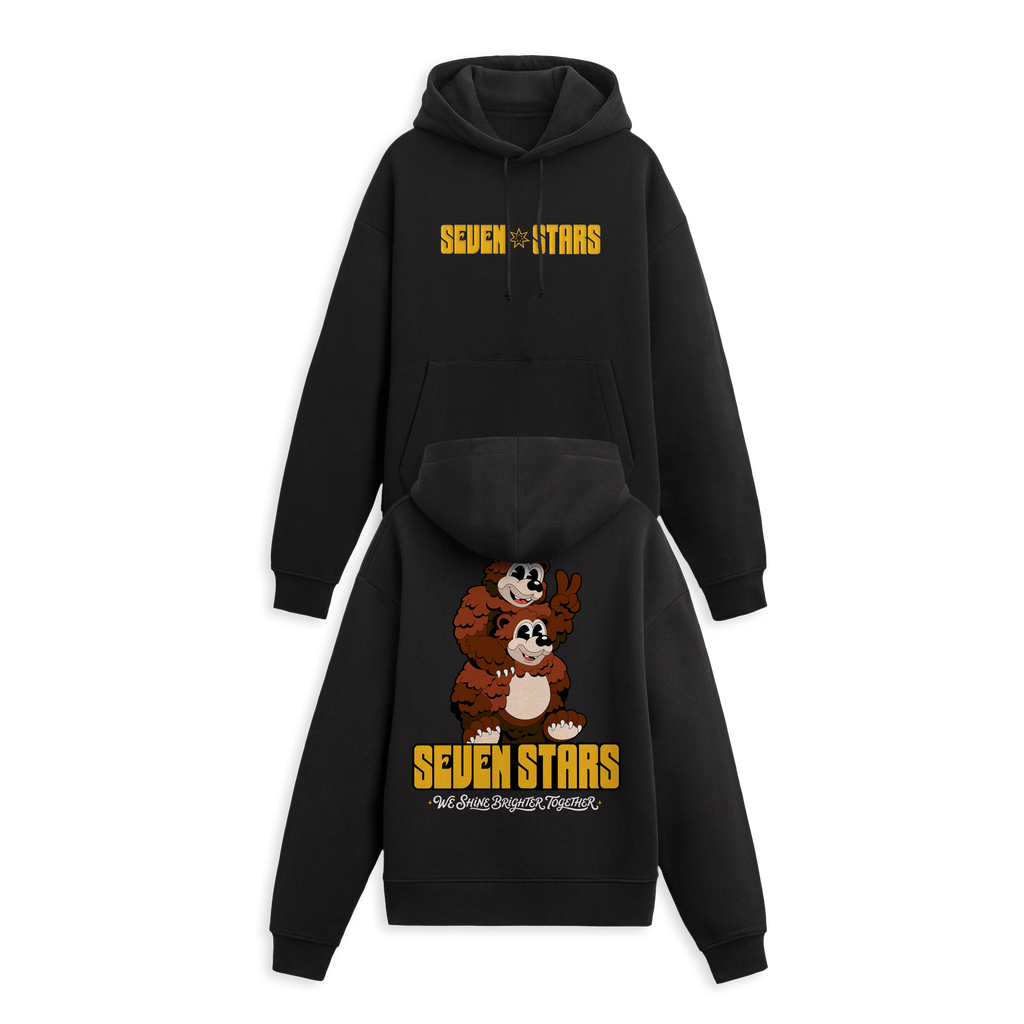 SEVEN STARS - PIGGY BACK BEARS PULLOVER HOODIE IN BLACK