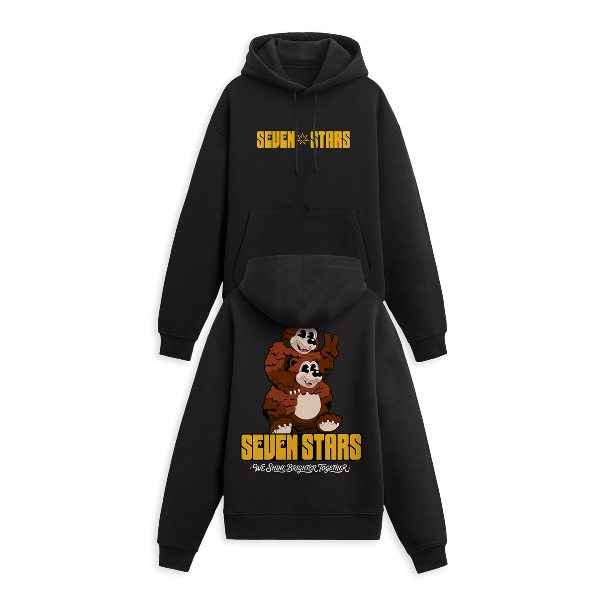 SEVEN STARS - PIGGY BACK BEARS PULLOVER HOODIE IN BLACK